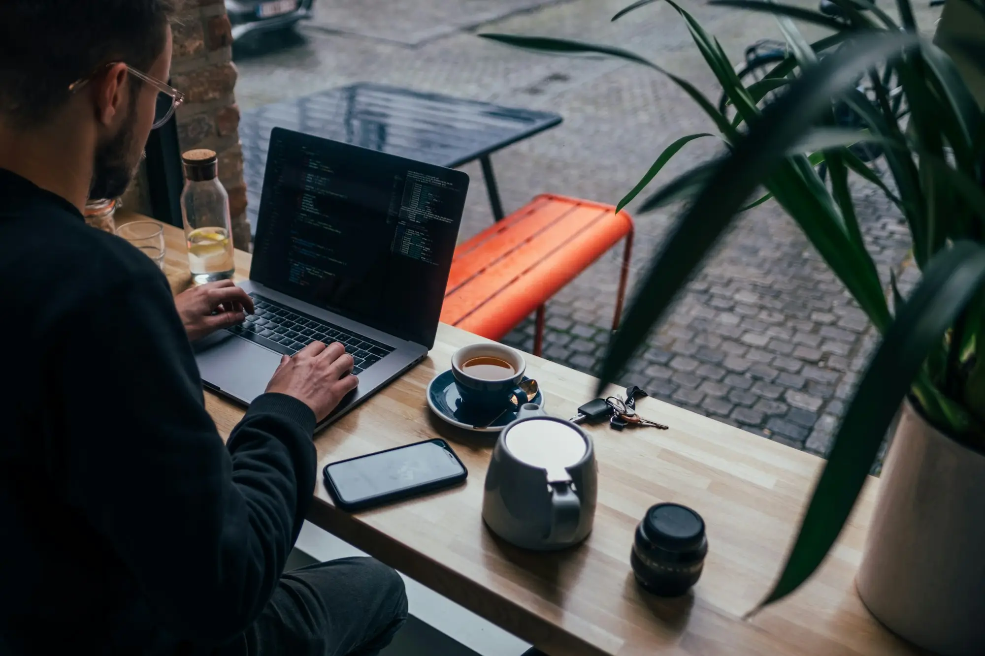 Young owner laptop coworking space